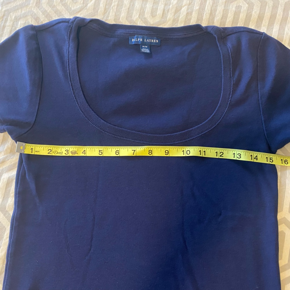 Ralph Lauren Cotton Polo Scoop Neck Tee Navy with Yellow Pony - Picture 4 of 5